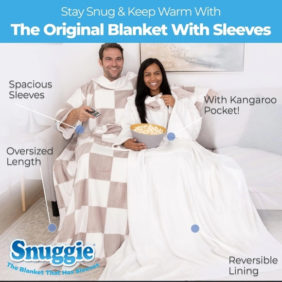 Snuggie Cream and Tan Fleece Reversible Blanket with Sleeves - Picture 3 of 3